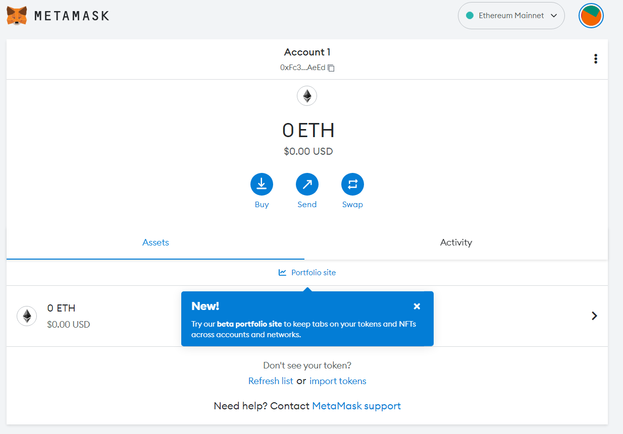 MetaMask account balance screenshot