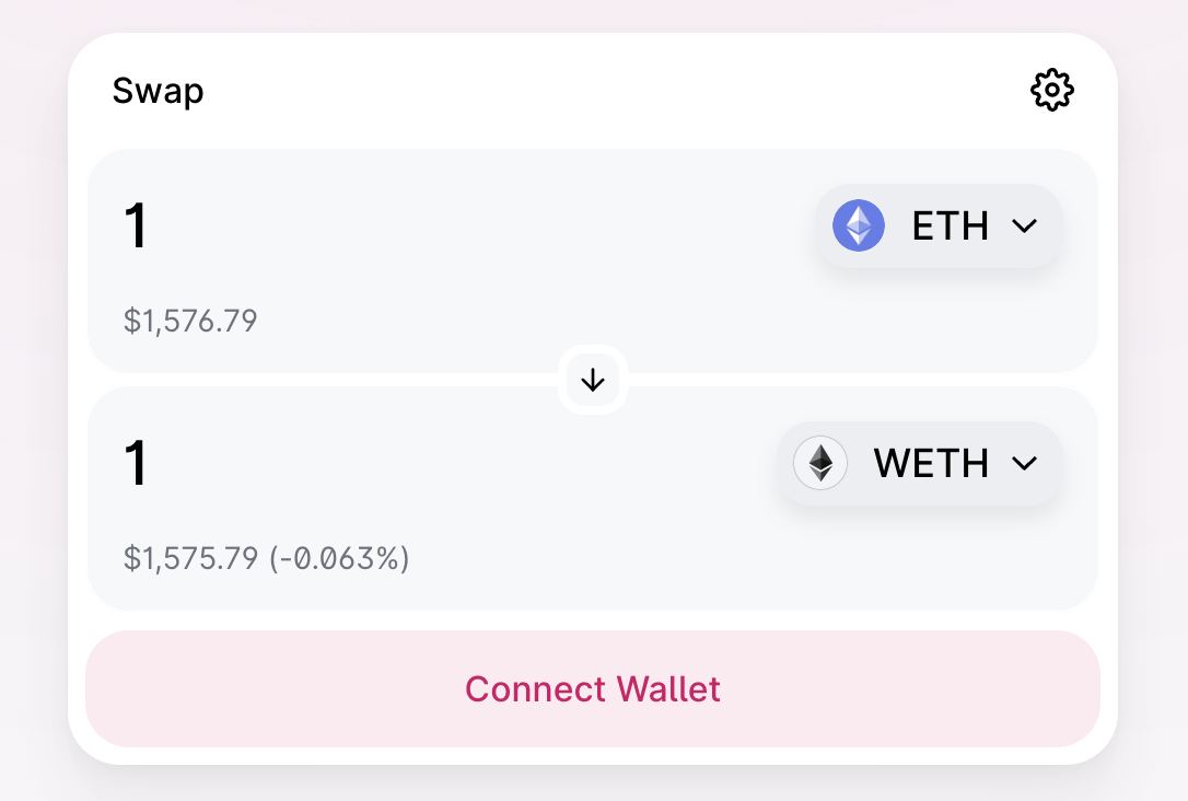 A screenshot of Uniswap’s UI showing ETH to wETH swap.