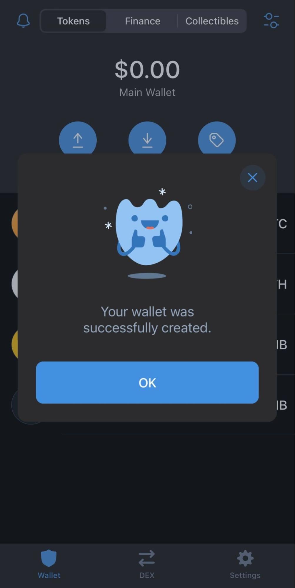 Trust Wallet wallet created screen