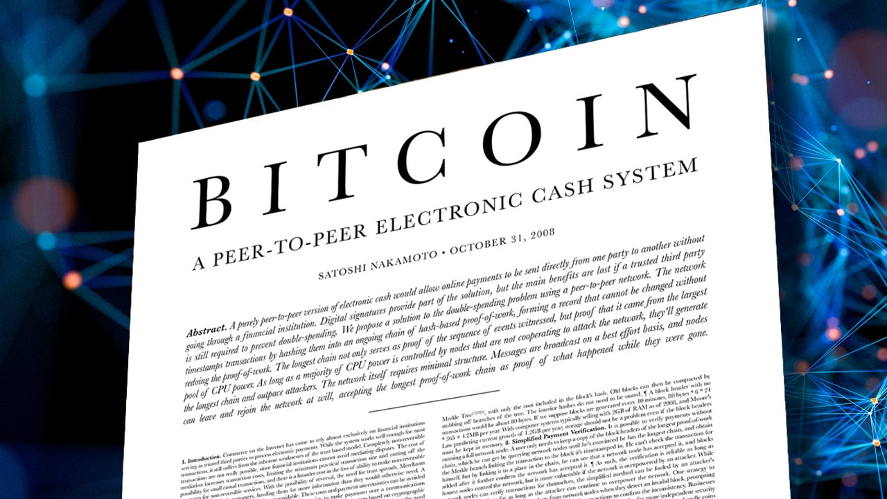 An image of the Bitcoin white paper that established the Bitcoin protocol.