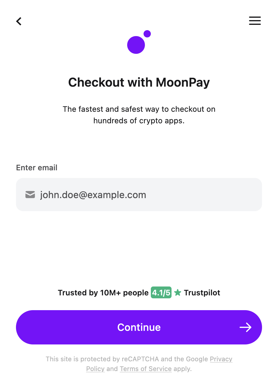 Trust Wallet Checkout with MoonPay screen
