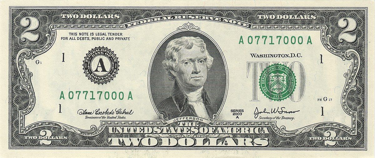 An image of the discontinued two-dollar bill