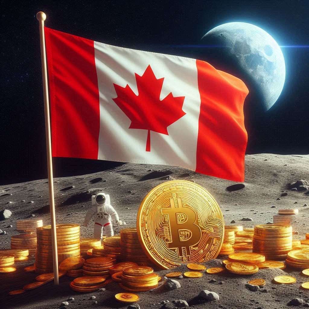 An image of the Canadian flag on the moon