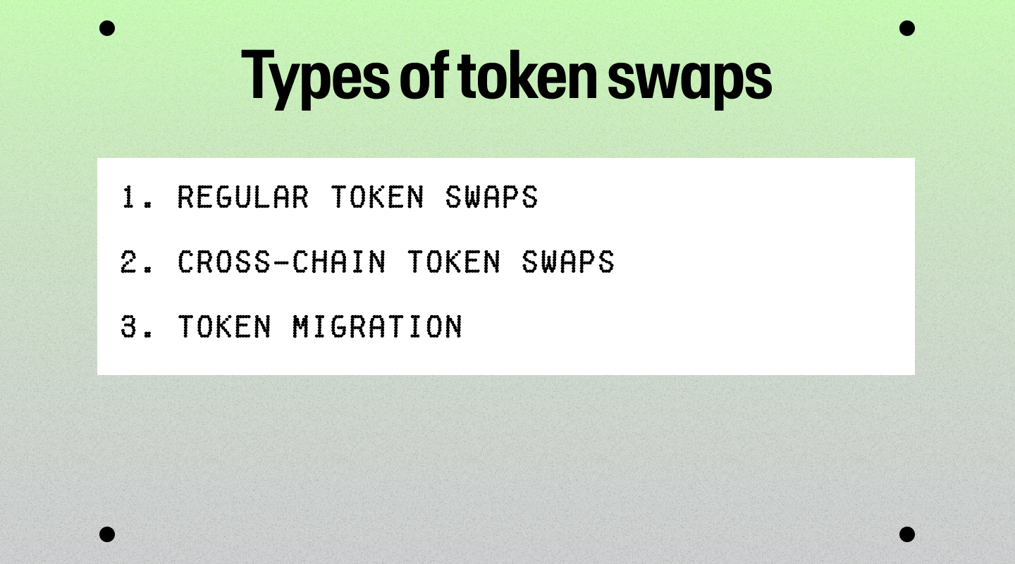 Types of token swaps.