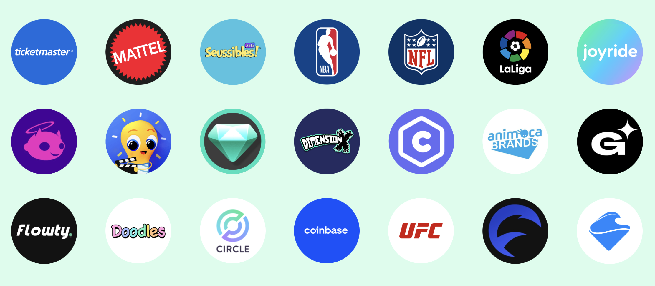 Image of the many brands that use the Flow blockchain.