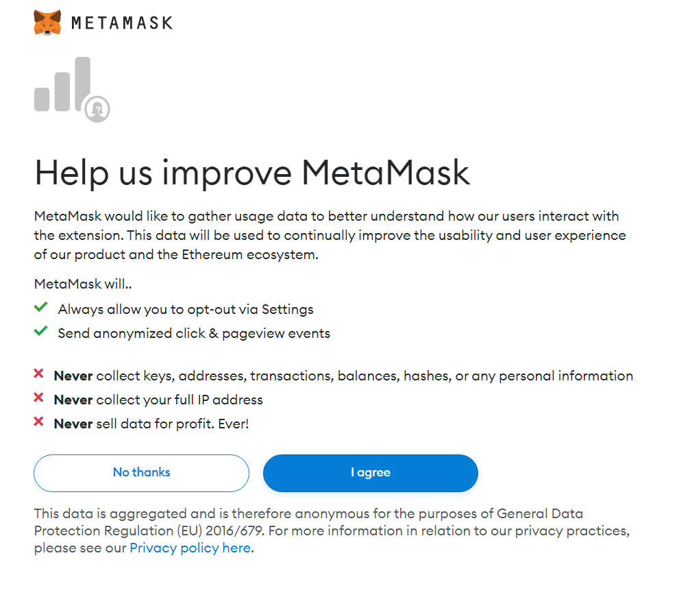 MetaMask terms screenshot