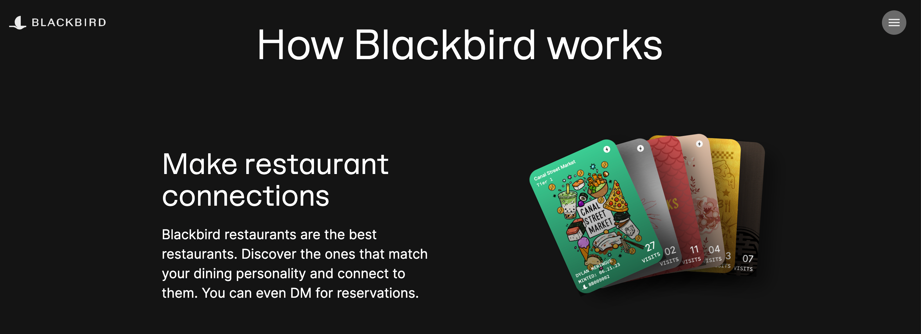 A screenshot of the Blackbird homepage