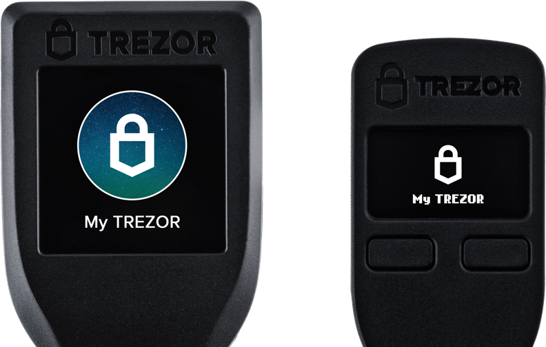 A Trezor Model T wallet and a Trezor One wallet.