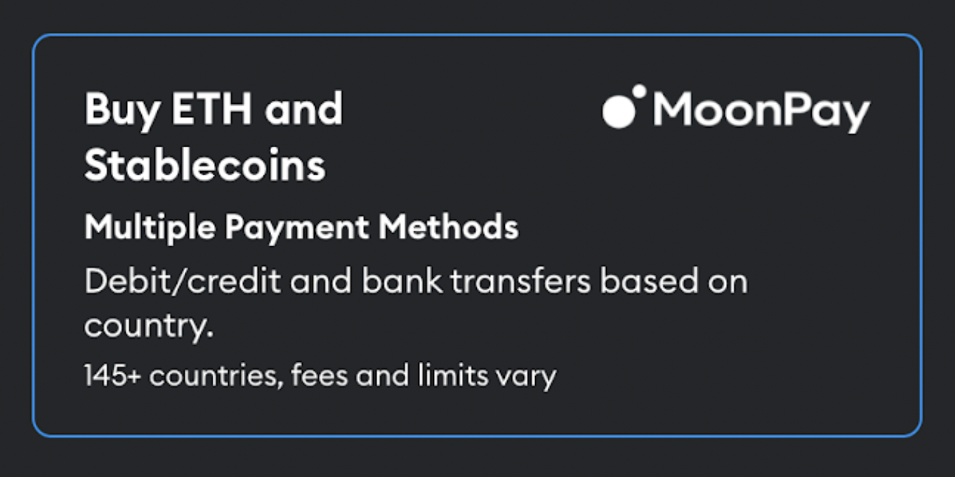 A screenshot of MetaMask’s MoonPay integration to buy ETH with a credit card.