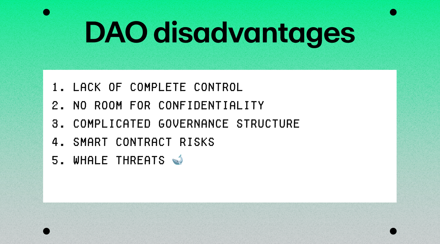 A table displaying the disadvantages of DAOs.
