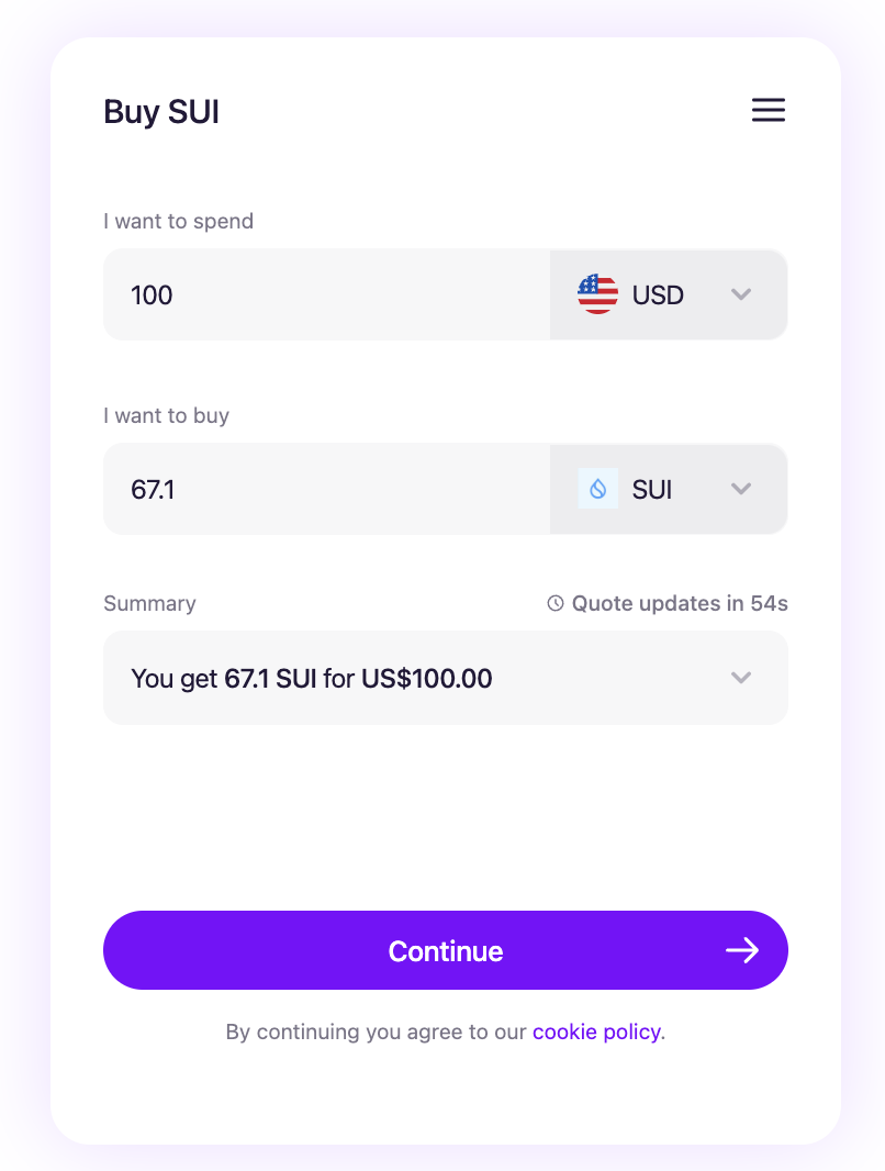 A picture of the MoonPay widget