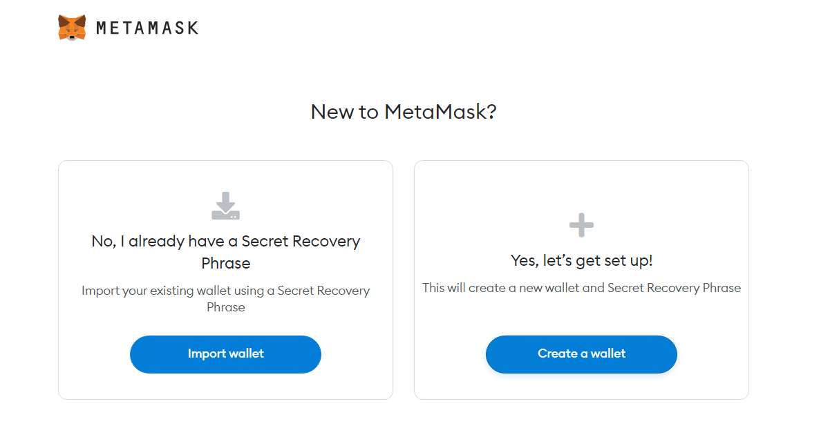 MetaMask Create a wallet screenshot