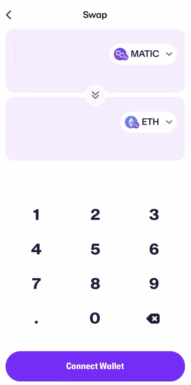 A screenshot of a MoonPay Swap transaction from Polygon (MATIC) to Ethereum (ETH).