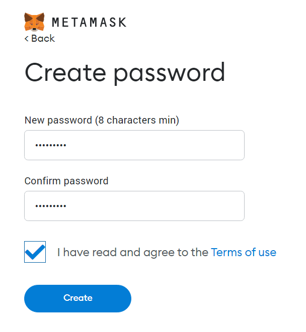 MetaMask create password screenshot