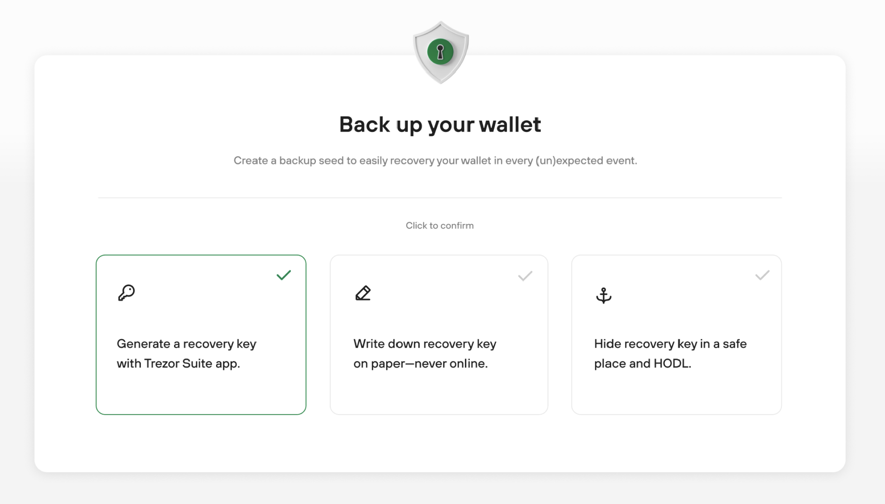 Screenshot showing how to backup crypto wallet using Trezor Suite.
