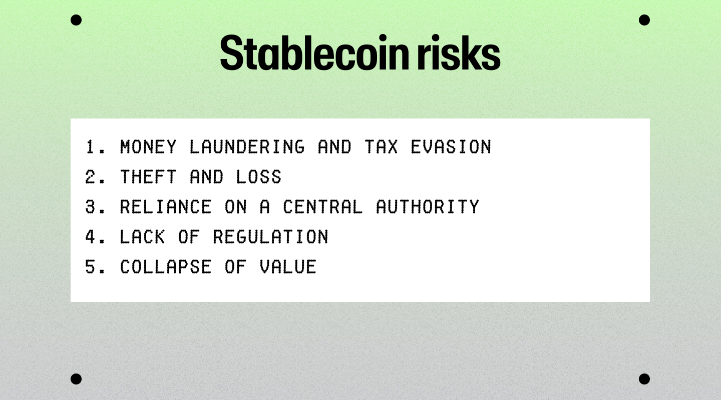 A table of stablecoin risks.