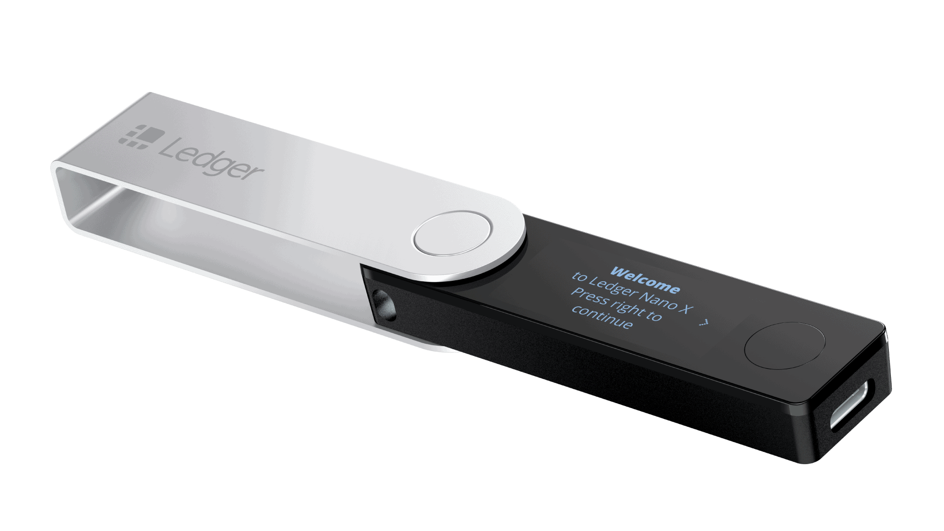 A picture of the Ledger Nano X hardware wallet.